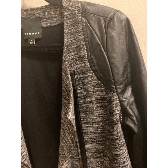 Tweed blazer with faux leather sleeves - Picture 3 of 5